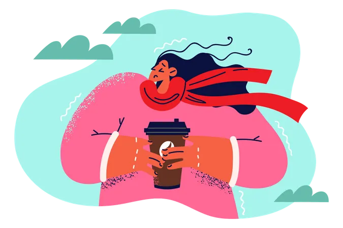 Girl holding coffee cup  Illustration