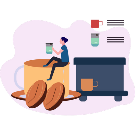 Girl holding coffee paper cup  Illustration