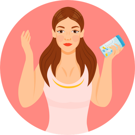 Girl holding cosmetics product  Illustration