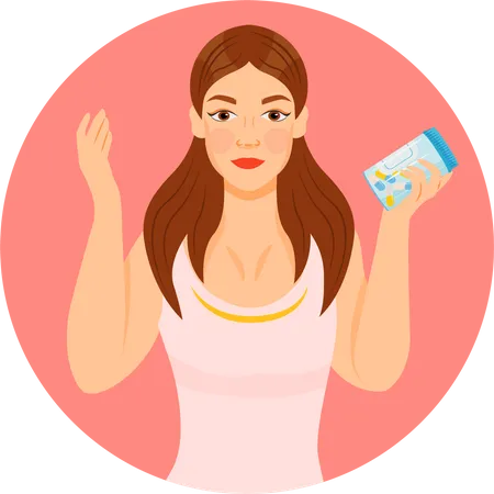 Girl holding cosmetics product  Illustration