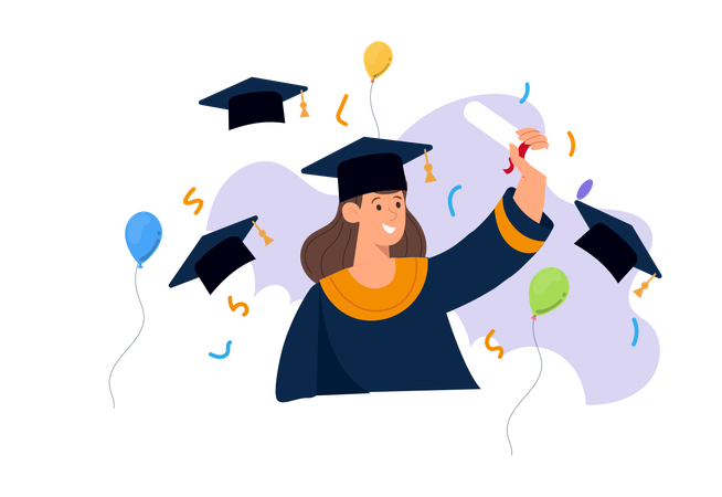 Girl holding degree on graduation day  Illustration