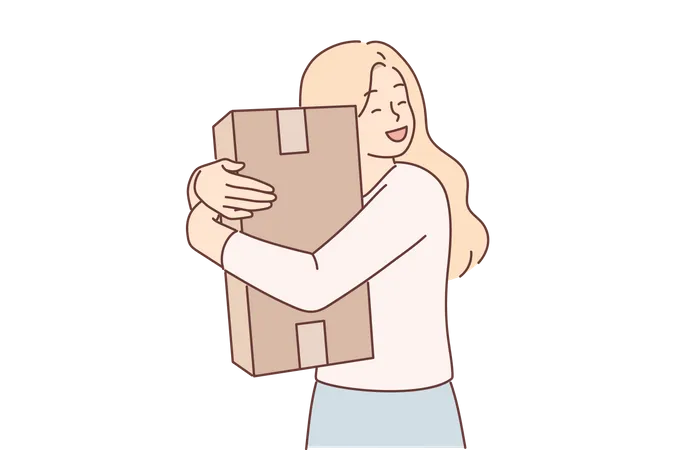 Girl holding delivery box  Illustration