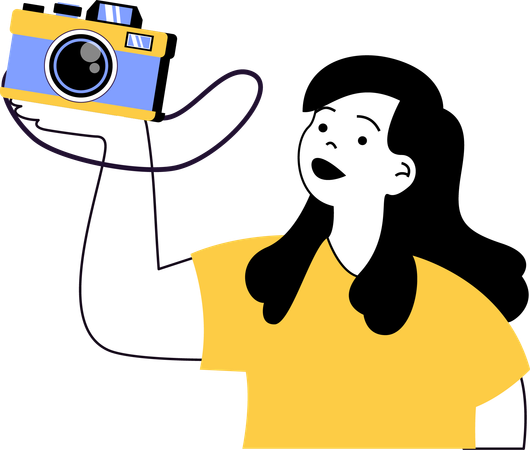 Girl holding digital camera  Illustration