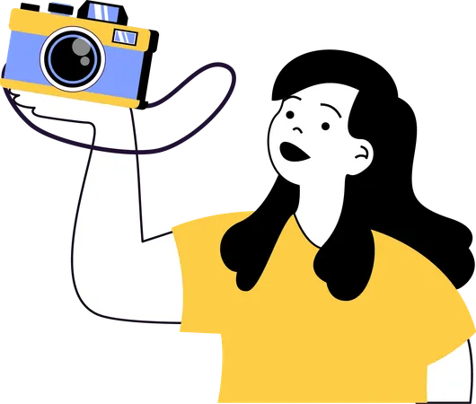 Girl holding digital camera  Illustration