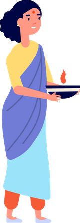Girl holding diya  Illustration
