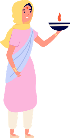 Girl holding diya  Illustration