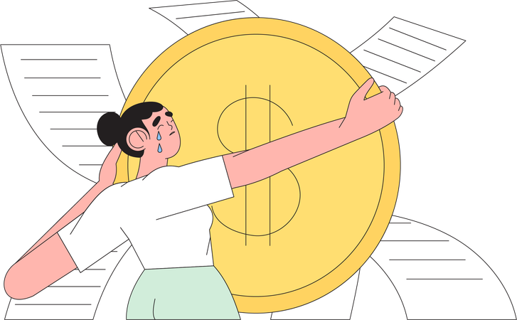 Girl holding dollar coin and paying tax  Illustration