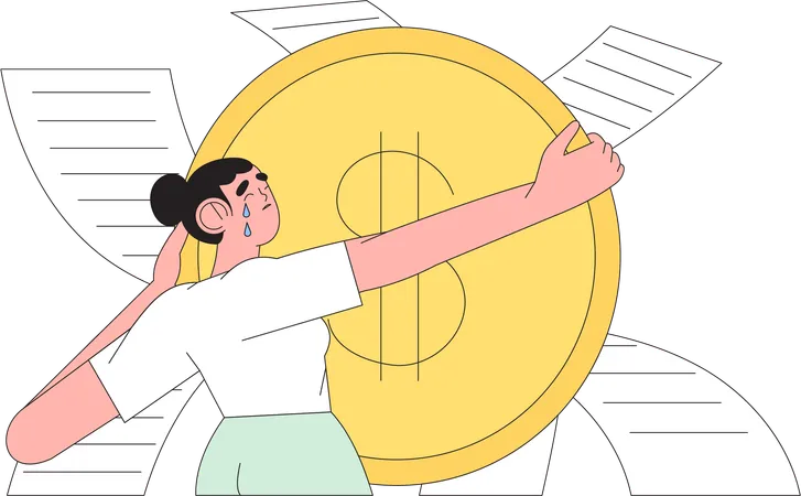 Girl holding dollar coin and paying tax  Illustration