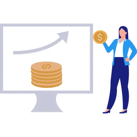 Girl Holding Dollar Coin  Illustration