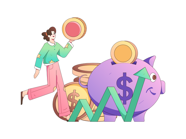Girl holding dollar while getting investment growth  Illustration