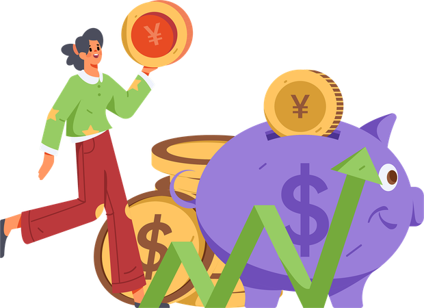 Girl holding dollar while getting investment growth  Illustration