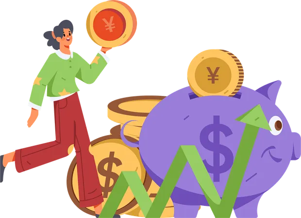 Girl holding dollar while getting investment growth  Illustration