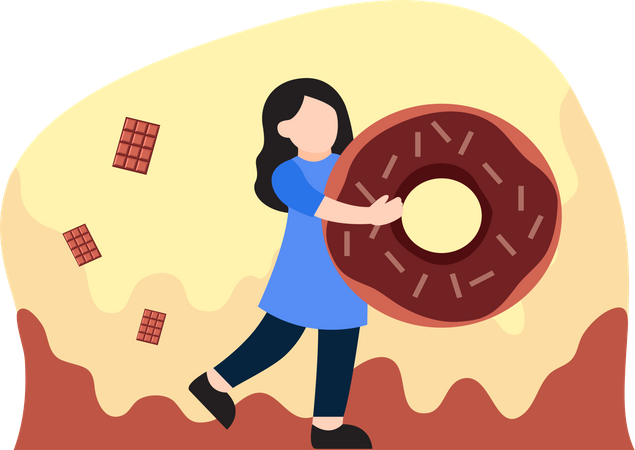 Girl holding donut  Illustration