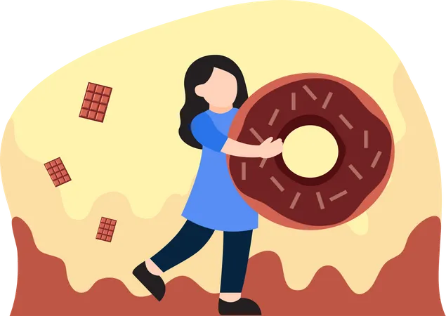 Girl holding donut  Illustration