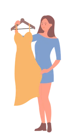 Girl holding dress  Illustration