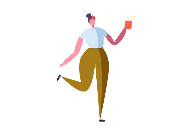 Girl holding drink in her hand  Illustration