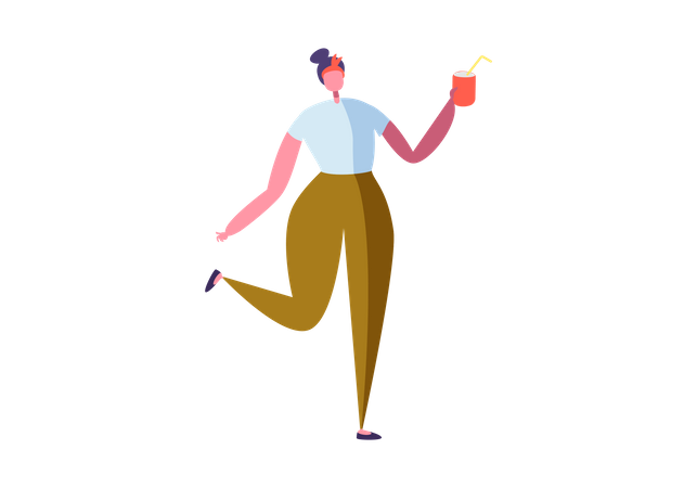 Girl holding drink in her hand  Illustration