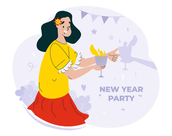 Girl holding Drinks for new year's celebration  Illustration