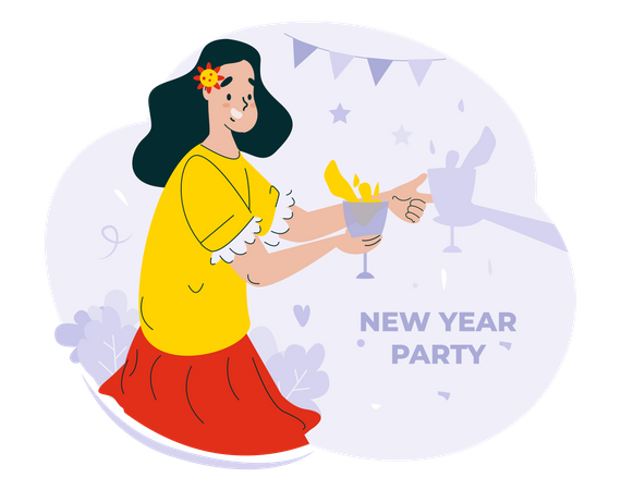 Girl holding Drinks for new year's celebration  Illustration