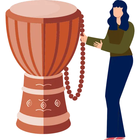 Girl holding drum step  Illustration