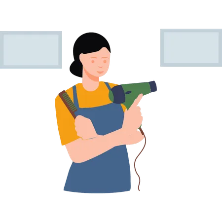 The Girl Is Holding A Dryer Machine Illustration