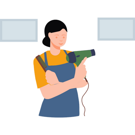 Girl holding dryer machine  Illustration