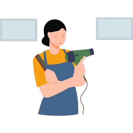 Girl holding dryer machine  Illustration