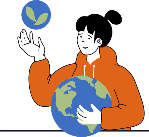 Girl holding earth  Illustration