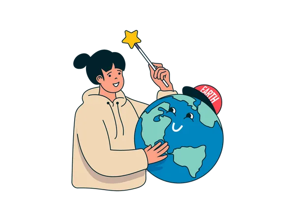 Girl holding earth globe  Illustration