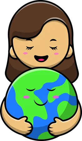 Girl Holding Earth  Illustration