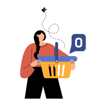 Girl holding Empty Shopping Cart  Illustration