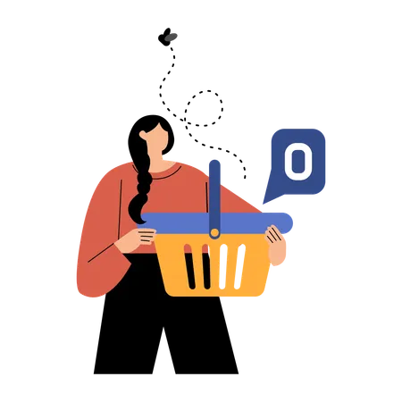 Girl holding Empty Shopping Cart  Illustration