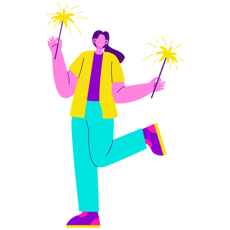 Girl holding Fireworks  Illustration