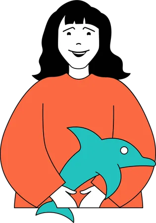 Girl holding fish in hand  Illustration