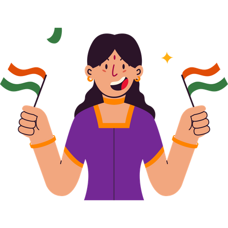 Girl holding flag on Indian republic day  Illustration