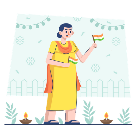 Girl holding flag on Indian republic day  Illustration