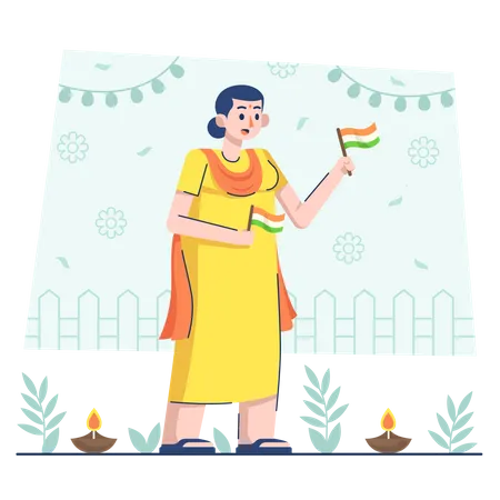 Girl holding flag on Indian republic day  Illustration