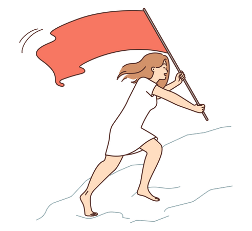 Girl holding flag to reach finish point  Illustration