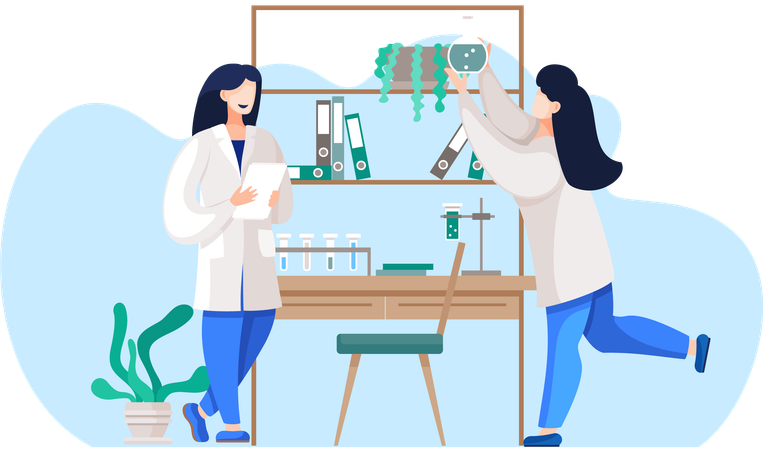Girl holding flask with liquid  Illustration