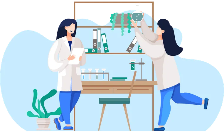 Girl holding flask with liquid  Illustration