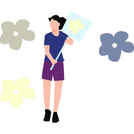 Girl Holding Flower  Illustration