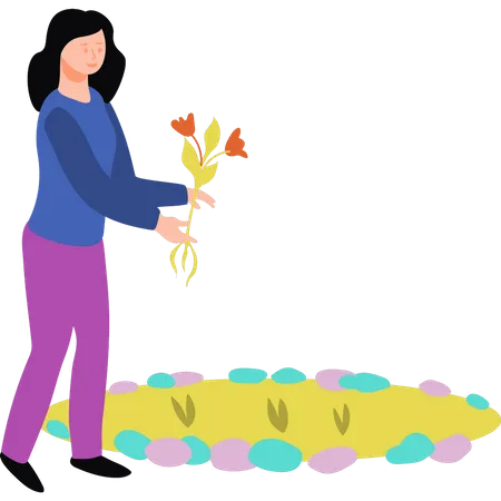 The Girl Is Holding Flowers Illustration