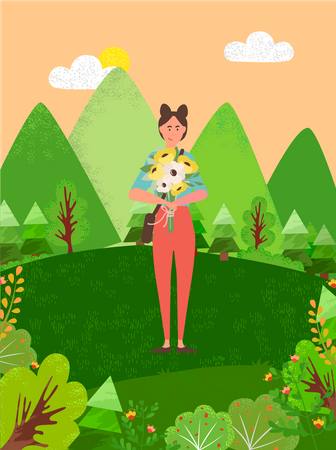 Girl Holding Flower Illustration