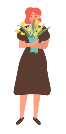 Girl holding flower Illustration