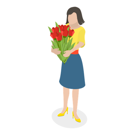 Girl holding flower bouquet  Illustration