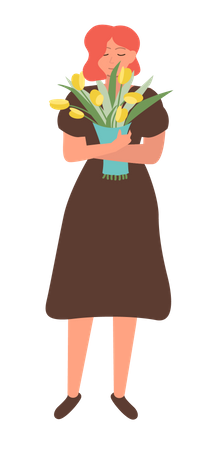 Girl holding flower  Illustration