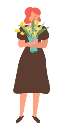 Girl holding flower  Illustration