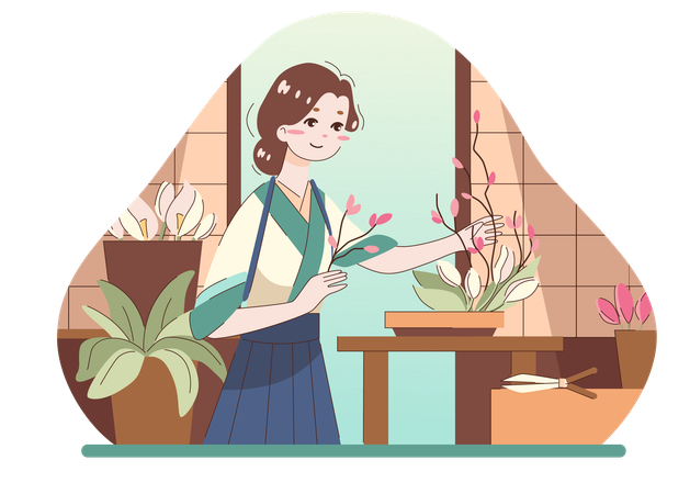Girl holding flower stick  Illustration