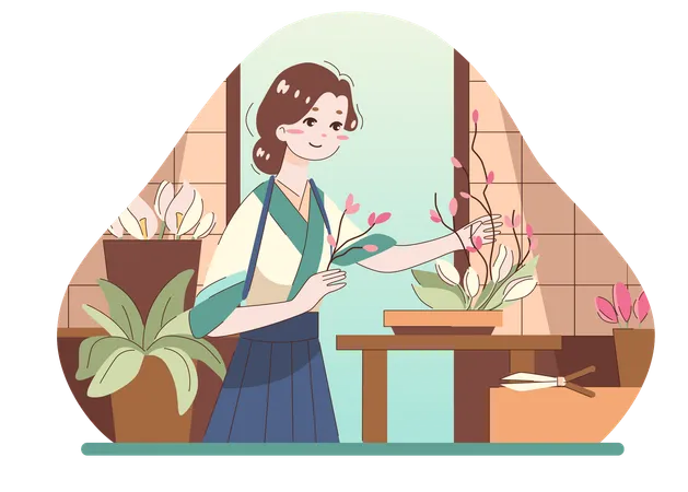 Girl holding flower stick  Illustration