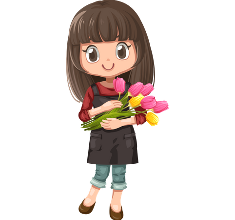 Girl holding flowers  Illustration